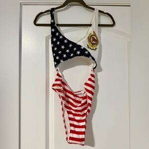 Guess Red, White, and Blue One-Piece Swimsuit 40th anniversary size M